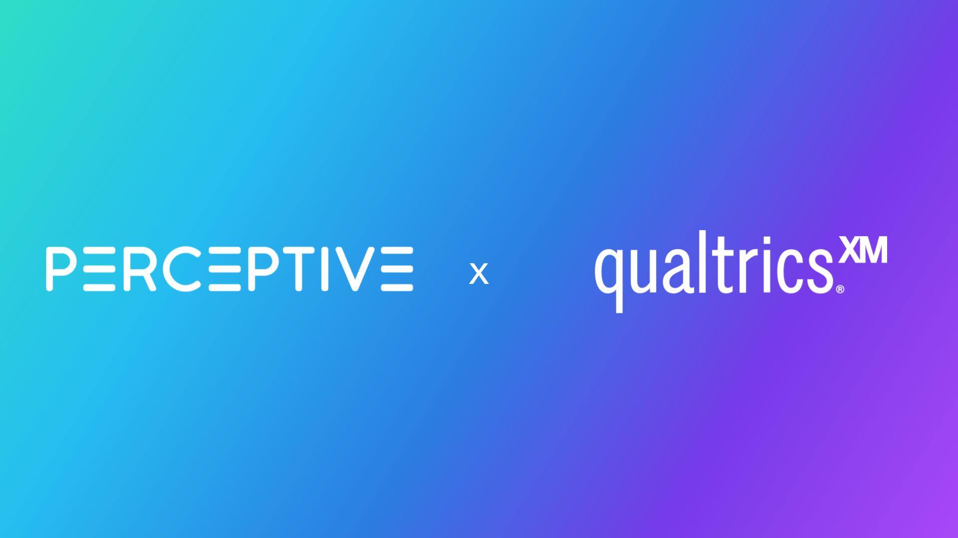 Qualtrics and Perceptive logos on a gradient background