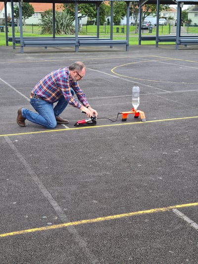 Testing a water rocket at Wesley Intermediate. 